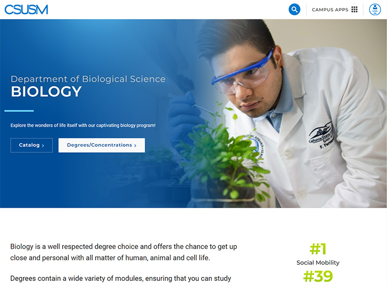 screenshot of the demo for academic program overview of biology