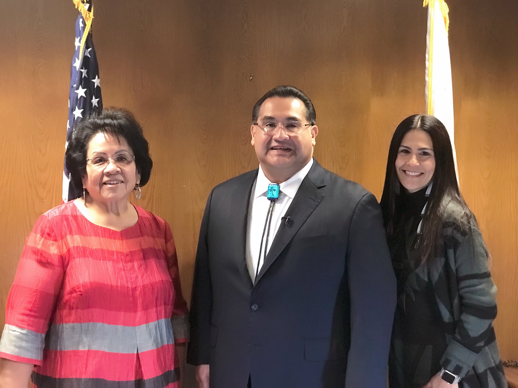 Mary Ann Martin Andreas, Morongo Tribal Council; James Ramos, 40th Assemblyman (San Manuel Band of Mission Indians); and Dr. Joely Proudfit, Luiseño, at Swearing-In Ceremony.