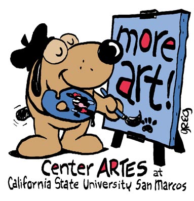 Center ARTES logo, Puddles the dog drawing the phrase 