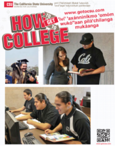 The cover of the Luiseño Language How-to-Get-to-College Poster publication