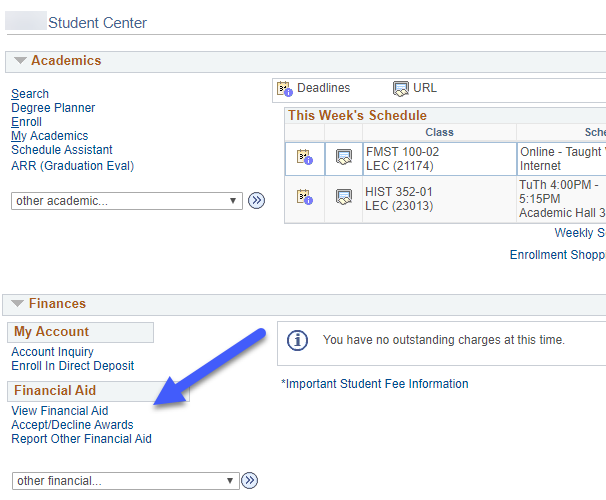 financial aid section