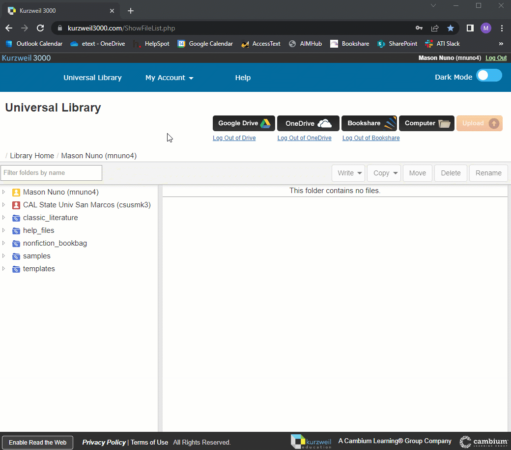 clip showing how to upload documents to the universal library in Kurzweil