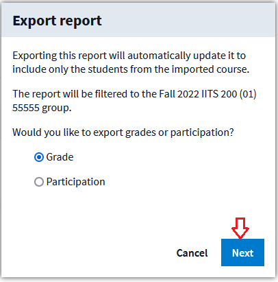 choose grades or participation to export