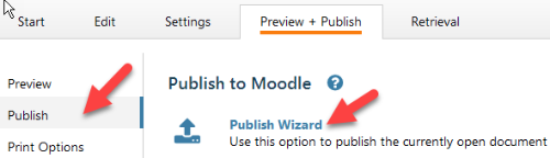 Select publish, then Publish to Moodle