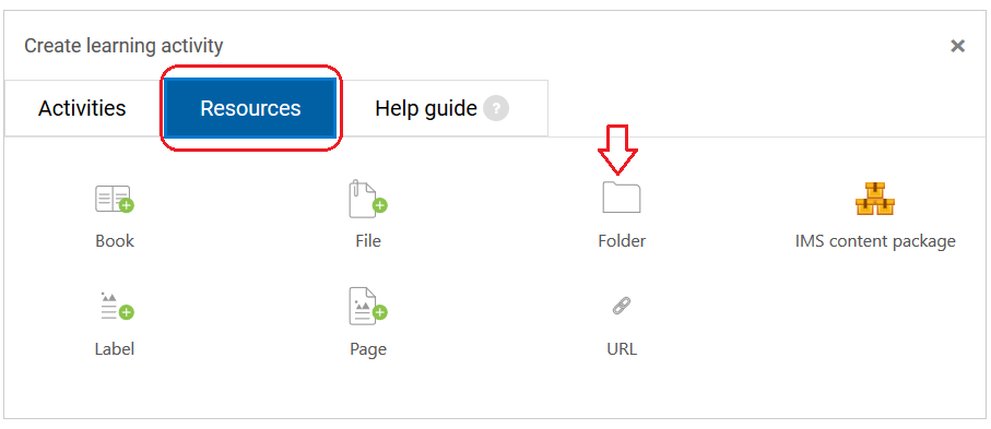 folder link on resources tab